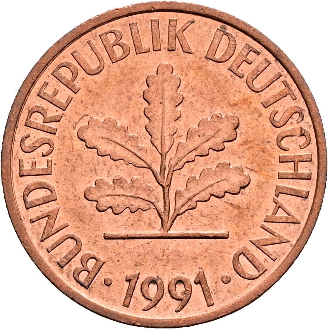2 Pfennig 1991 G – Rückseite