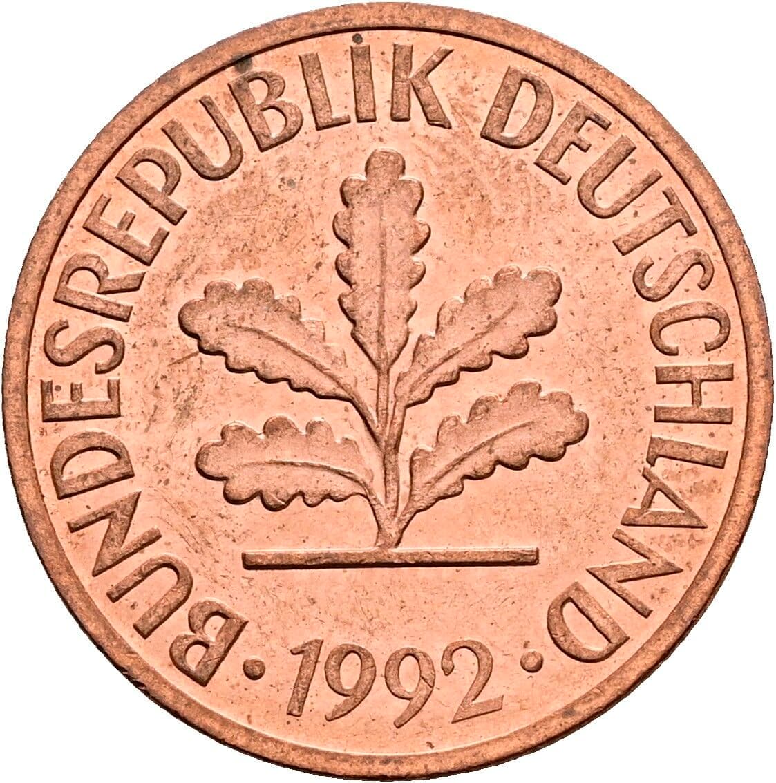 2 Pfennig 1992 F – Rückseite