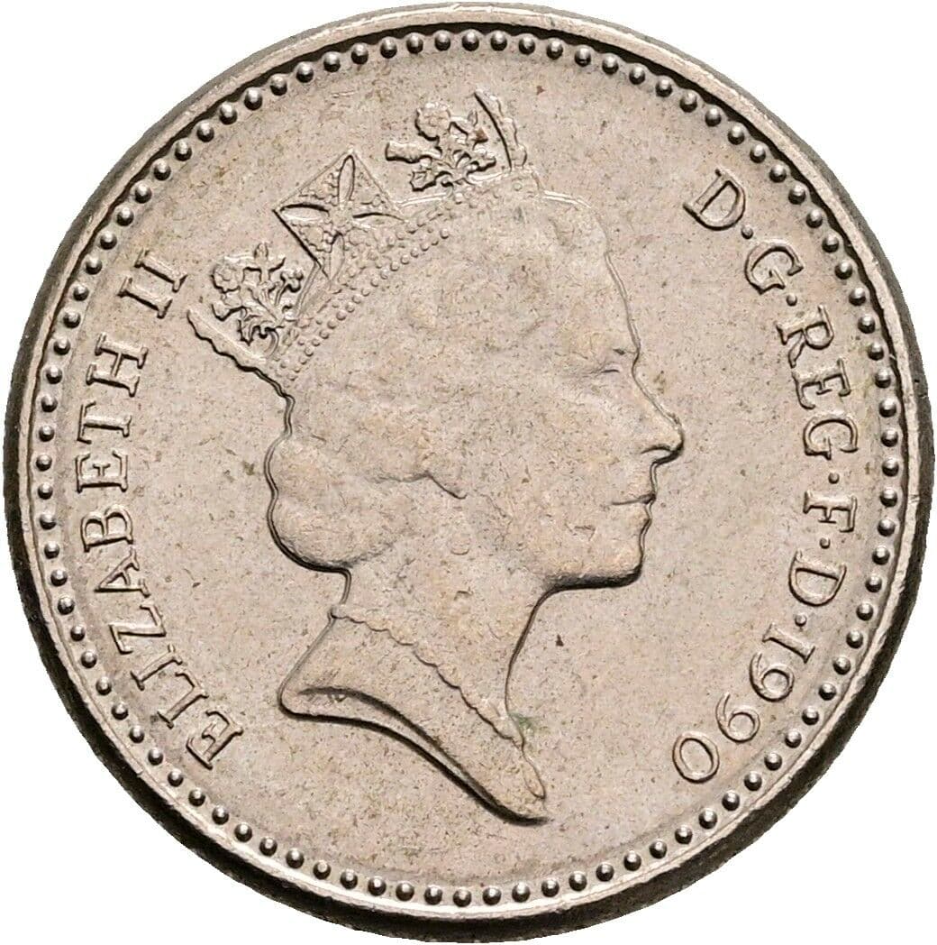 5 Pence Elisabeth II. 1952-2022 1990 – Vorderseite
