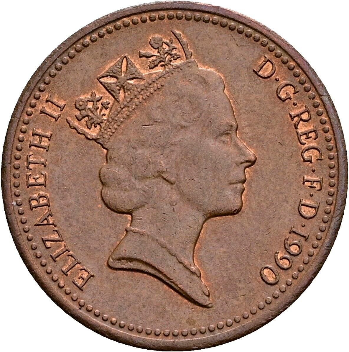 1 Penny Elisabeth II. 1952-2022 1990 – Vorderseite