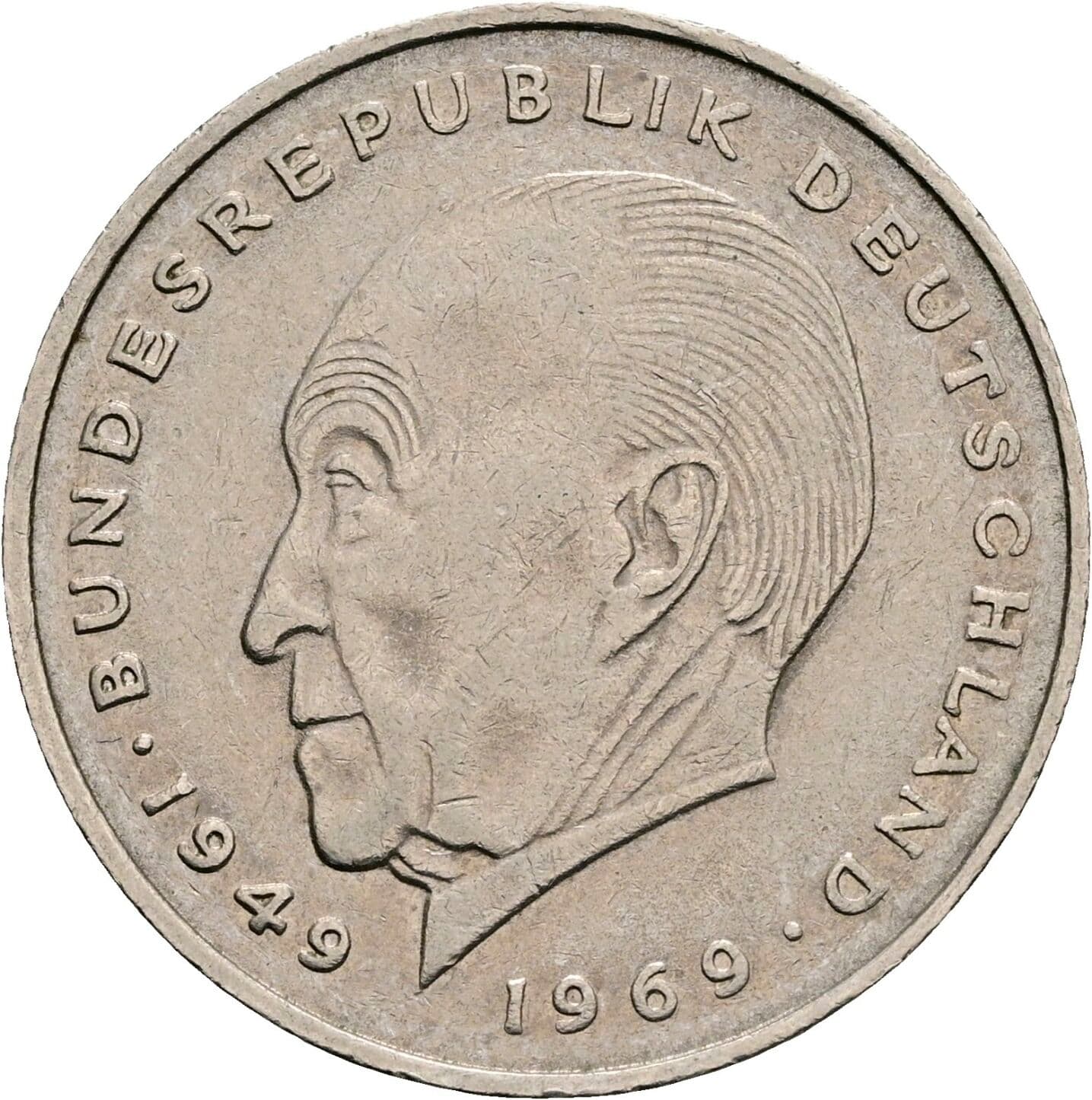 2 Deutsche Mark 1972 F – Vorderseite