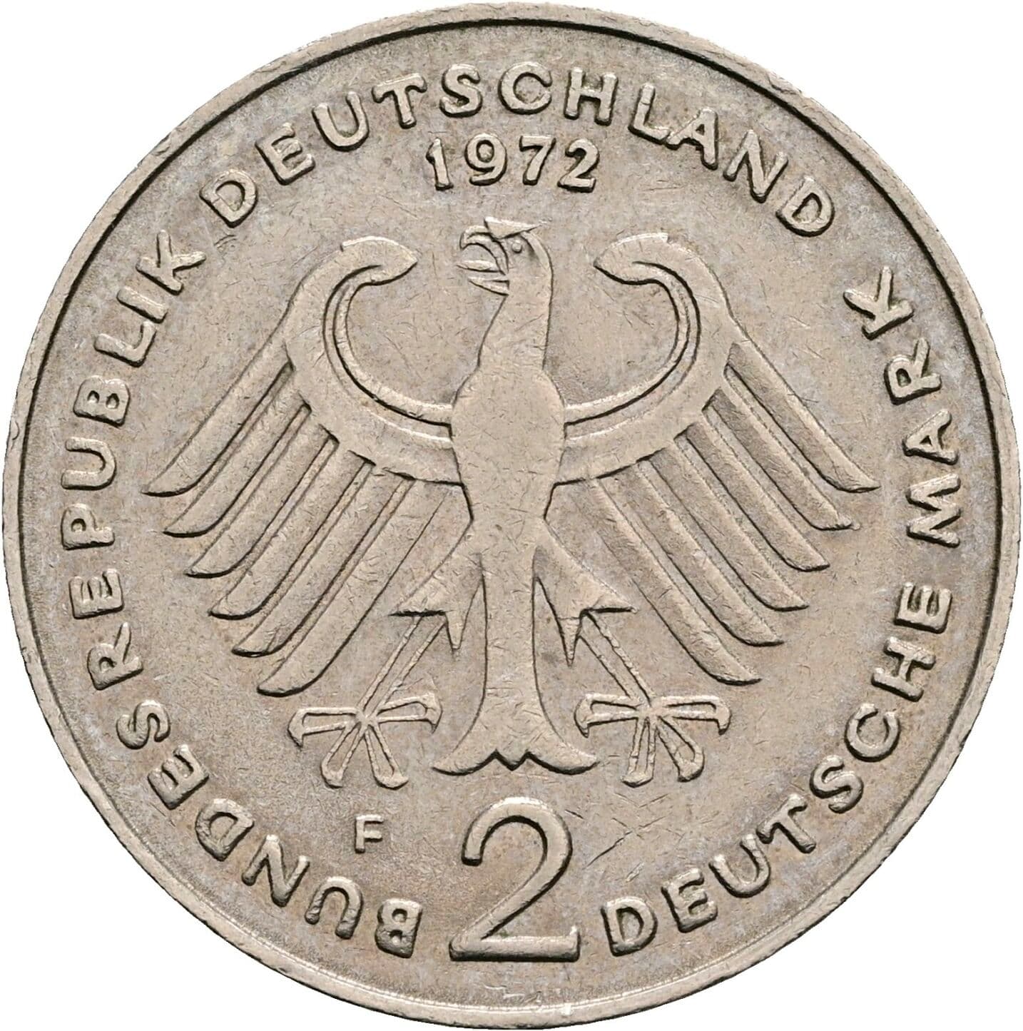 2 Deutsche Mark 1972 F – Rückseite
