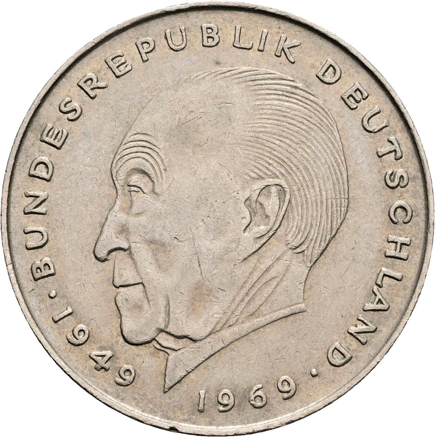 2 Deutsche Mark 1969 D – Vorderseite