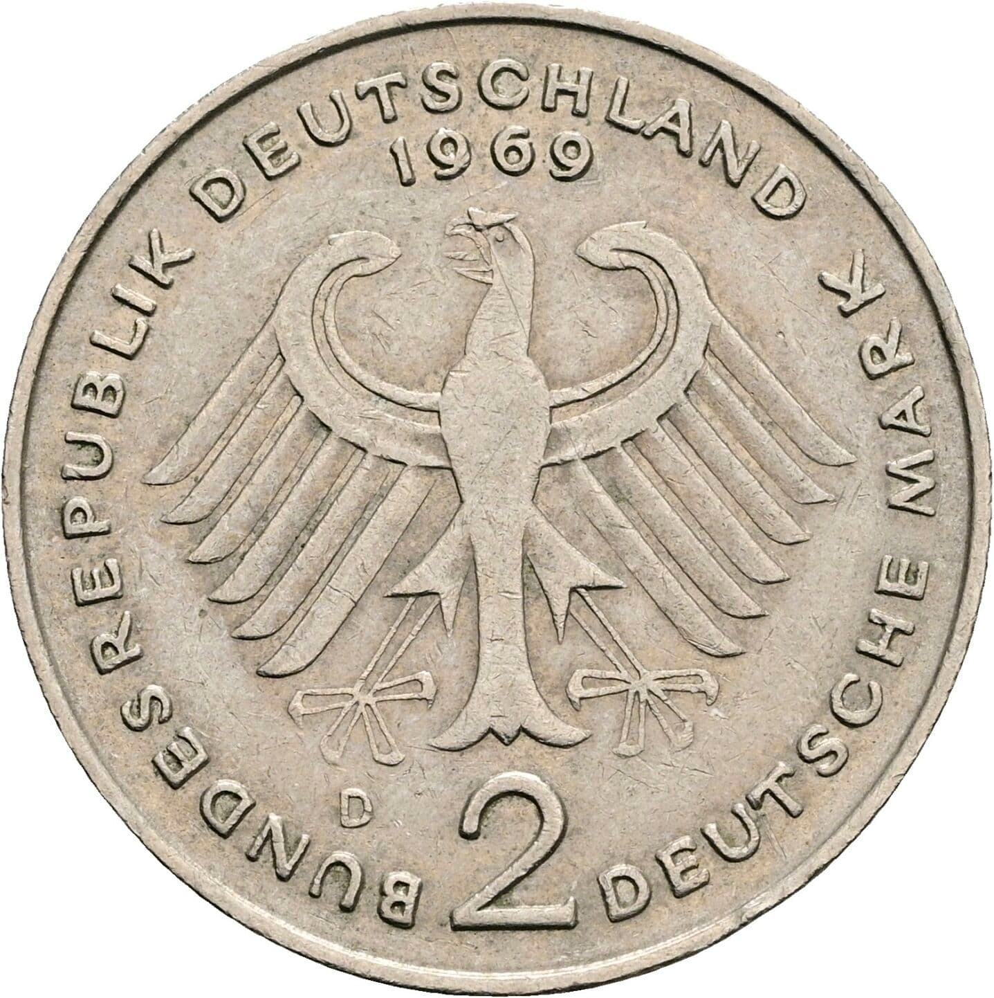 2 Deutsche Mark 1969 D – Rückseite