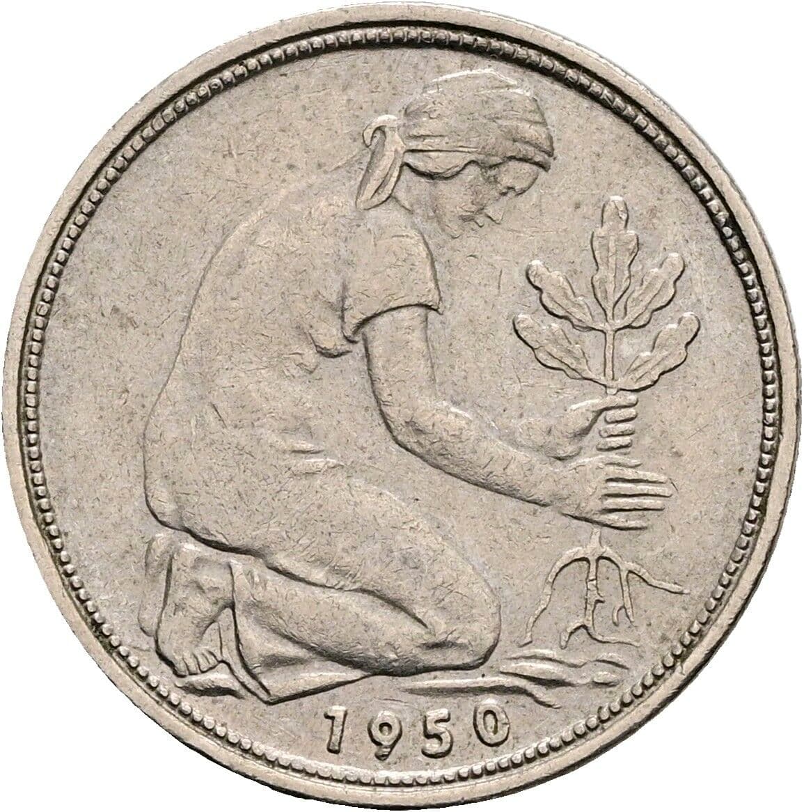 50 Pfennig 1950 F – Rückseite