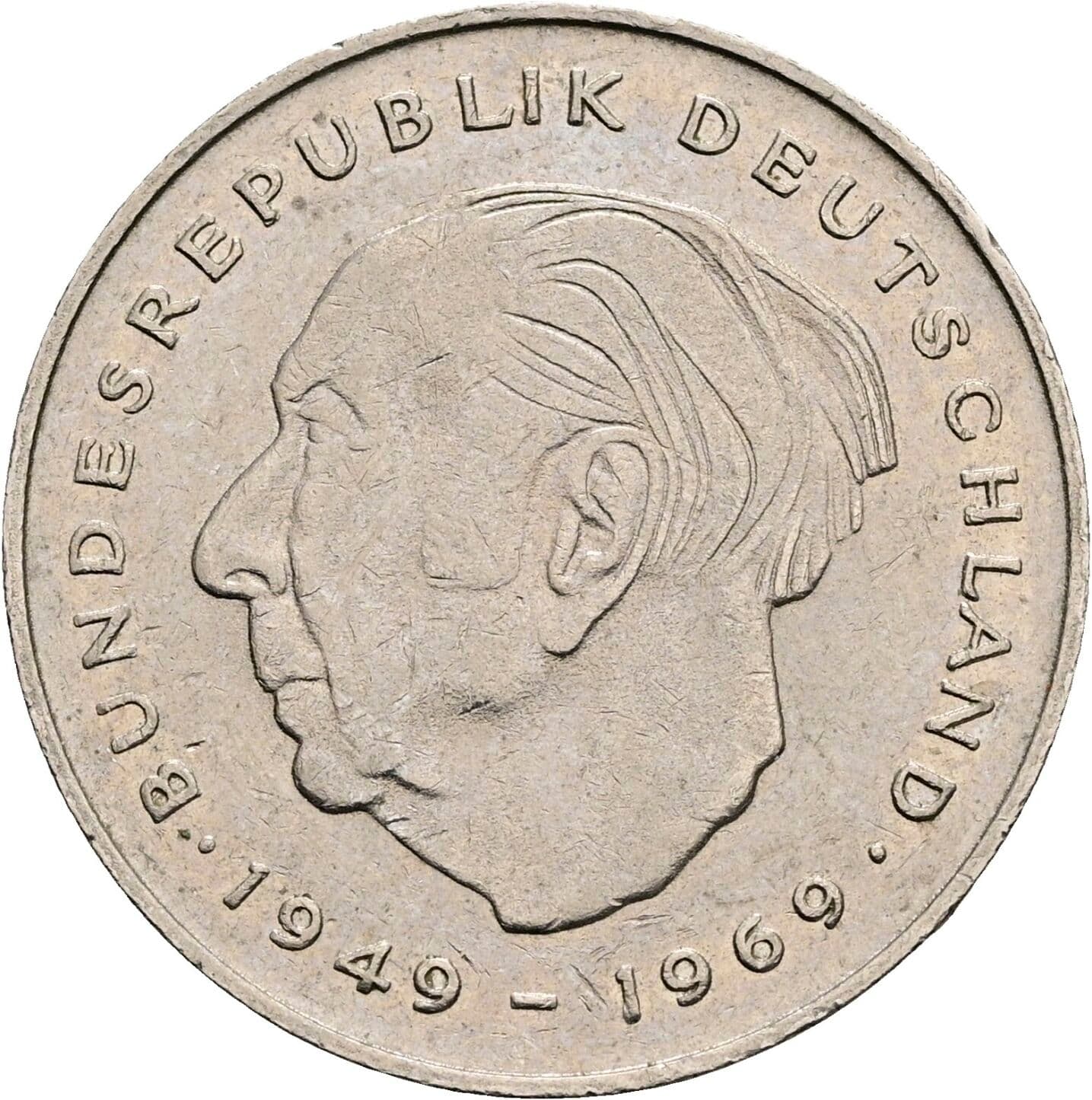 2 Deutsche Mark 1977 F – Vorderseite