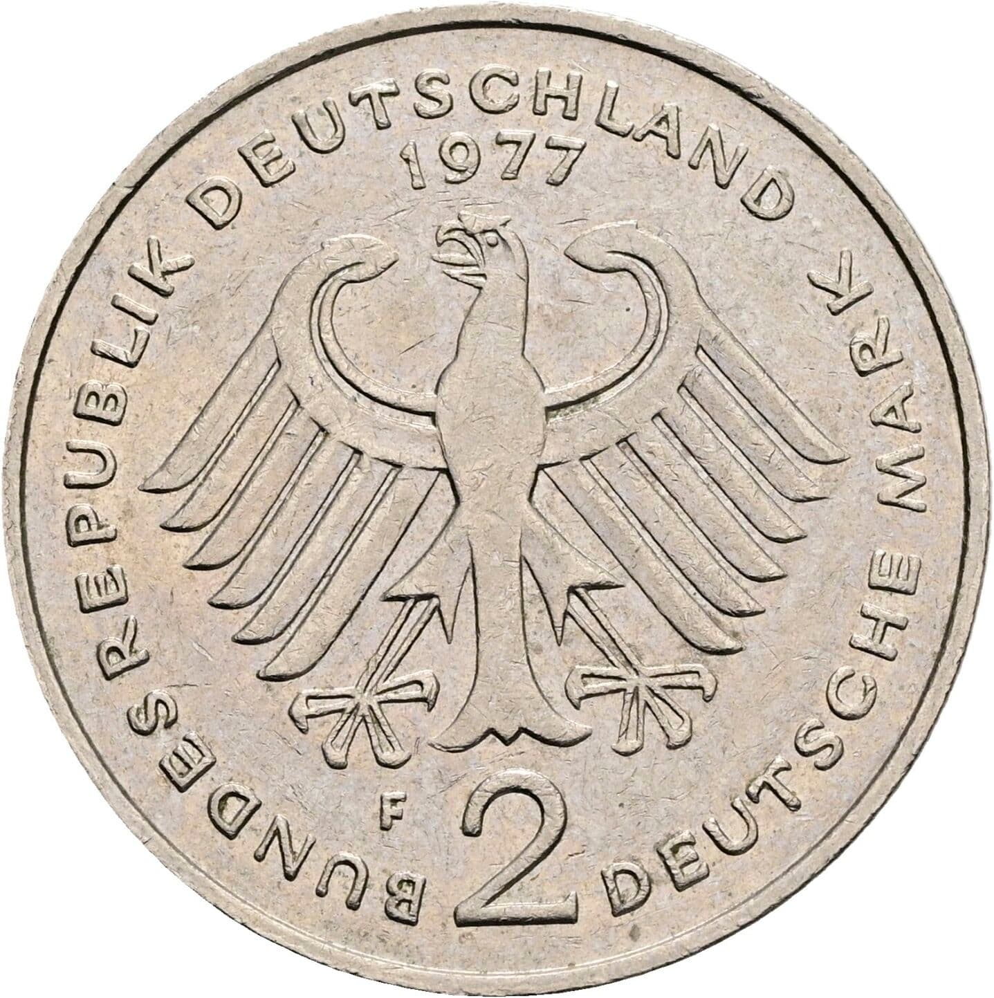 2 Deutsche Mark 1977 F – Rückseite