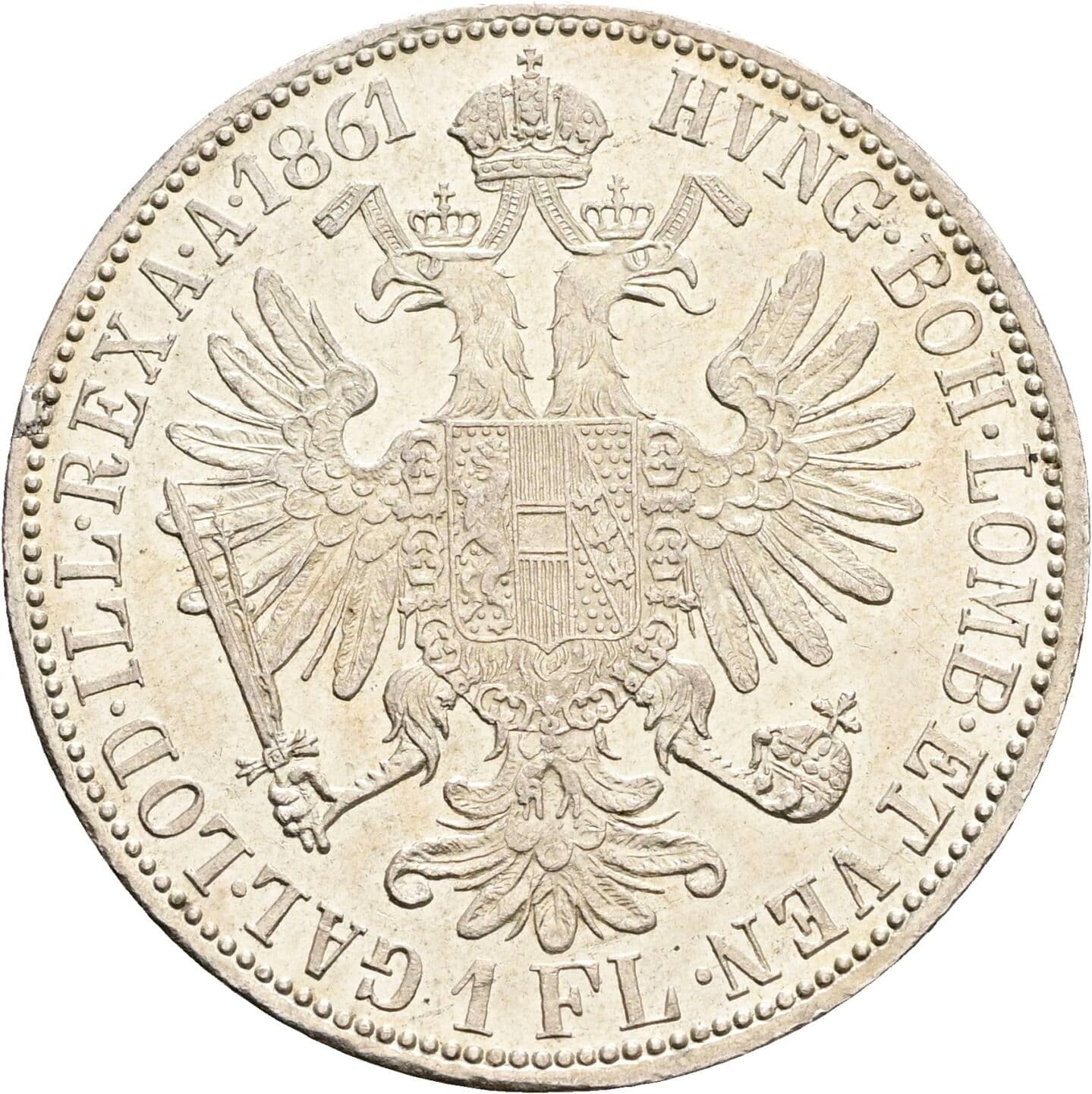 1 Gulden Franz Joseph I. 1848-1916 1861 A, Wien – Rückseite