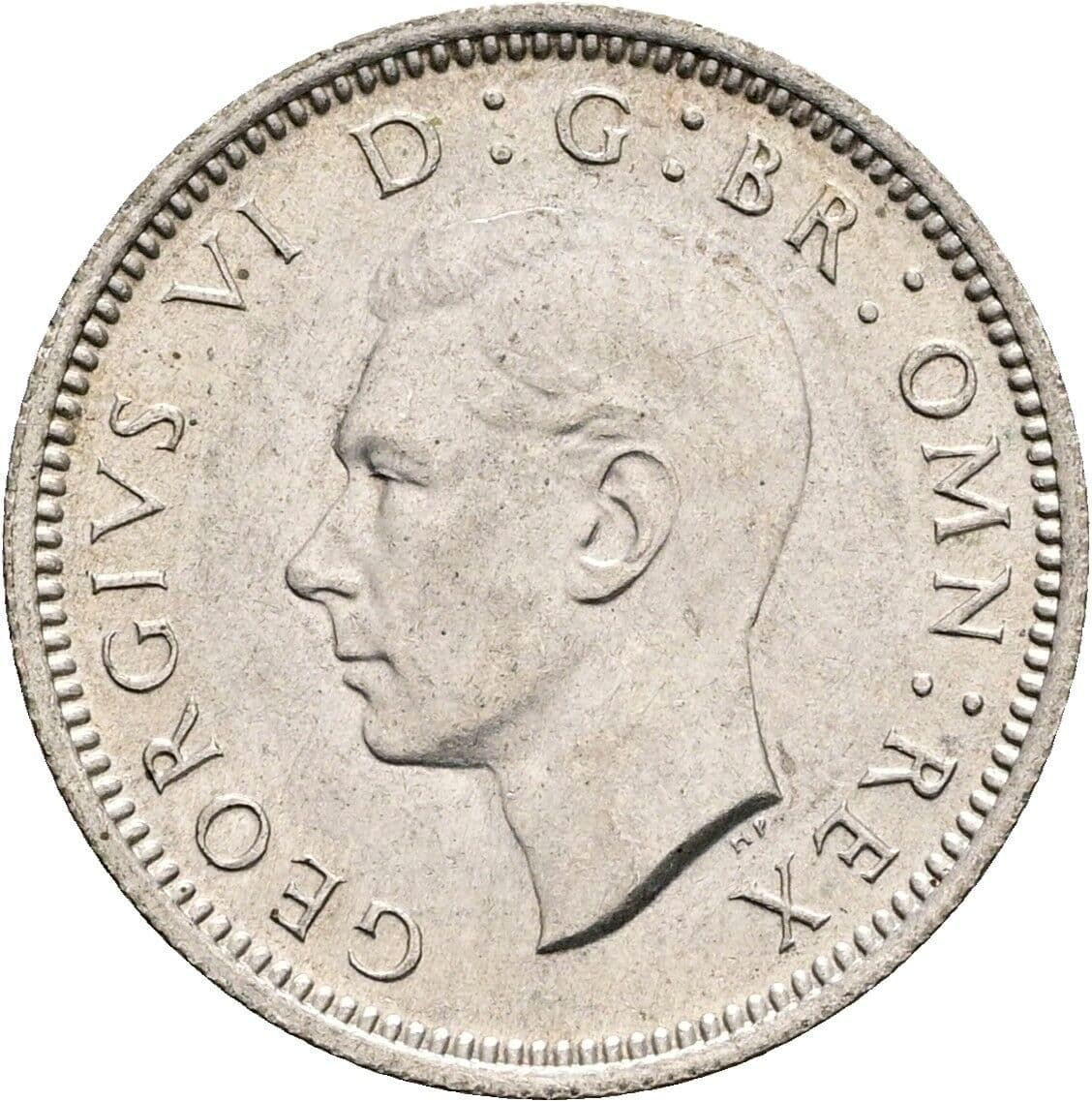6 Pence Georg VI. (1936-1952) 1944 – Vorderseite