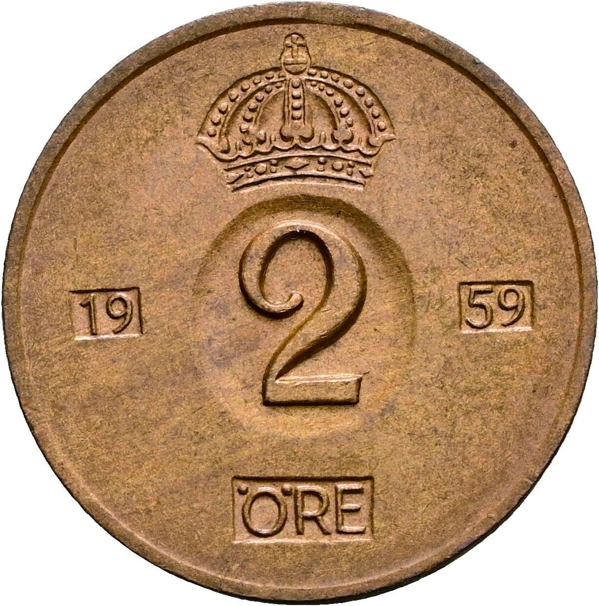 2 Öre Gustav VI. Adolf (1950-1973) 1959 – Vorderseite