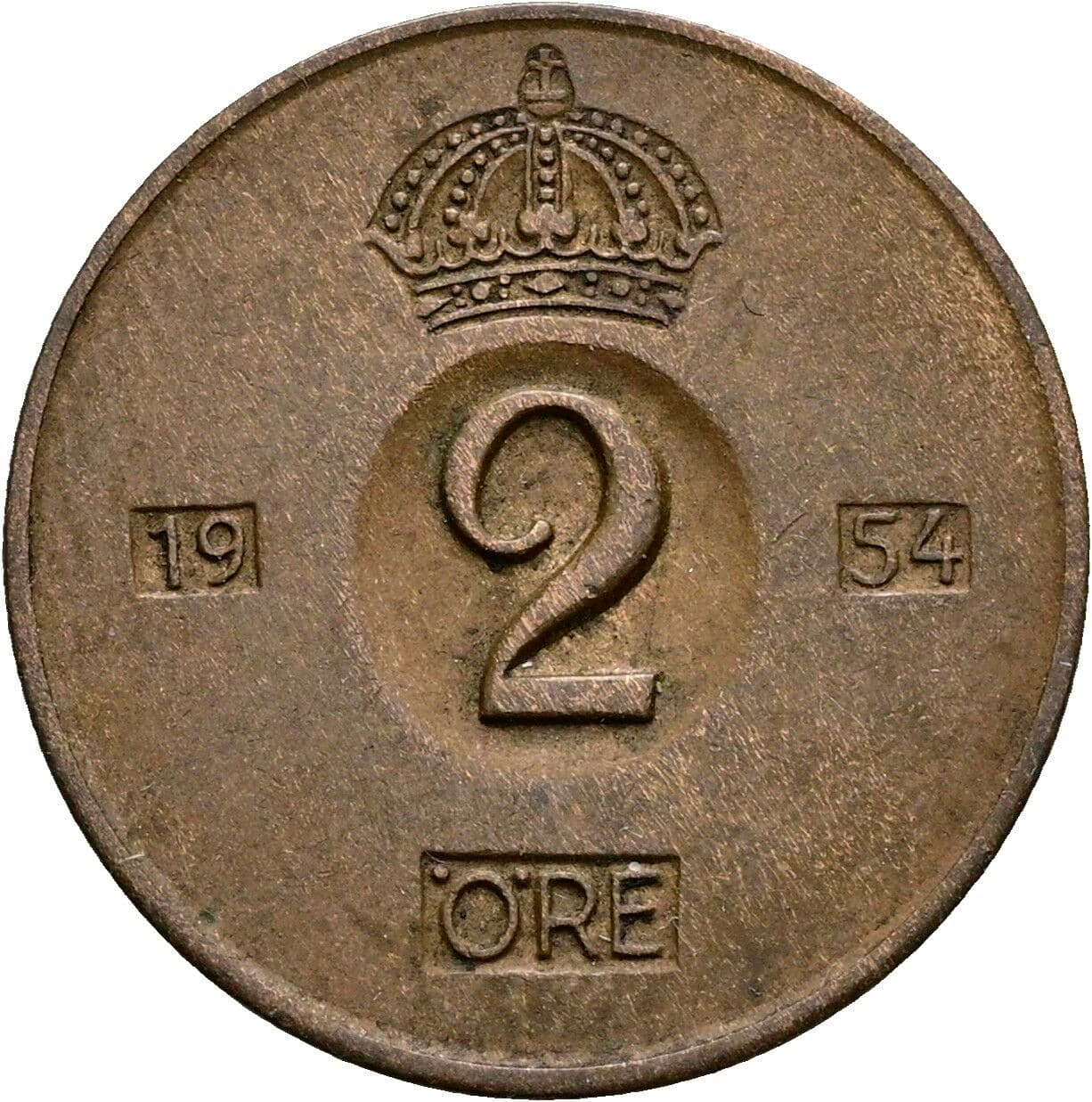 2 Öre Gustaf VI Adolf (1950-1973) 1954 – Vorderseite