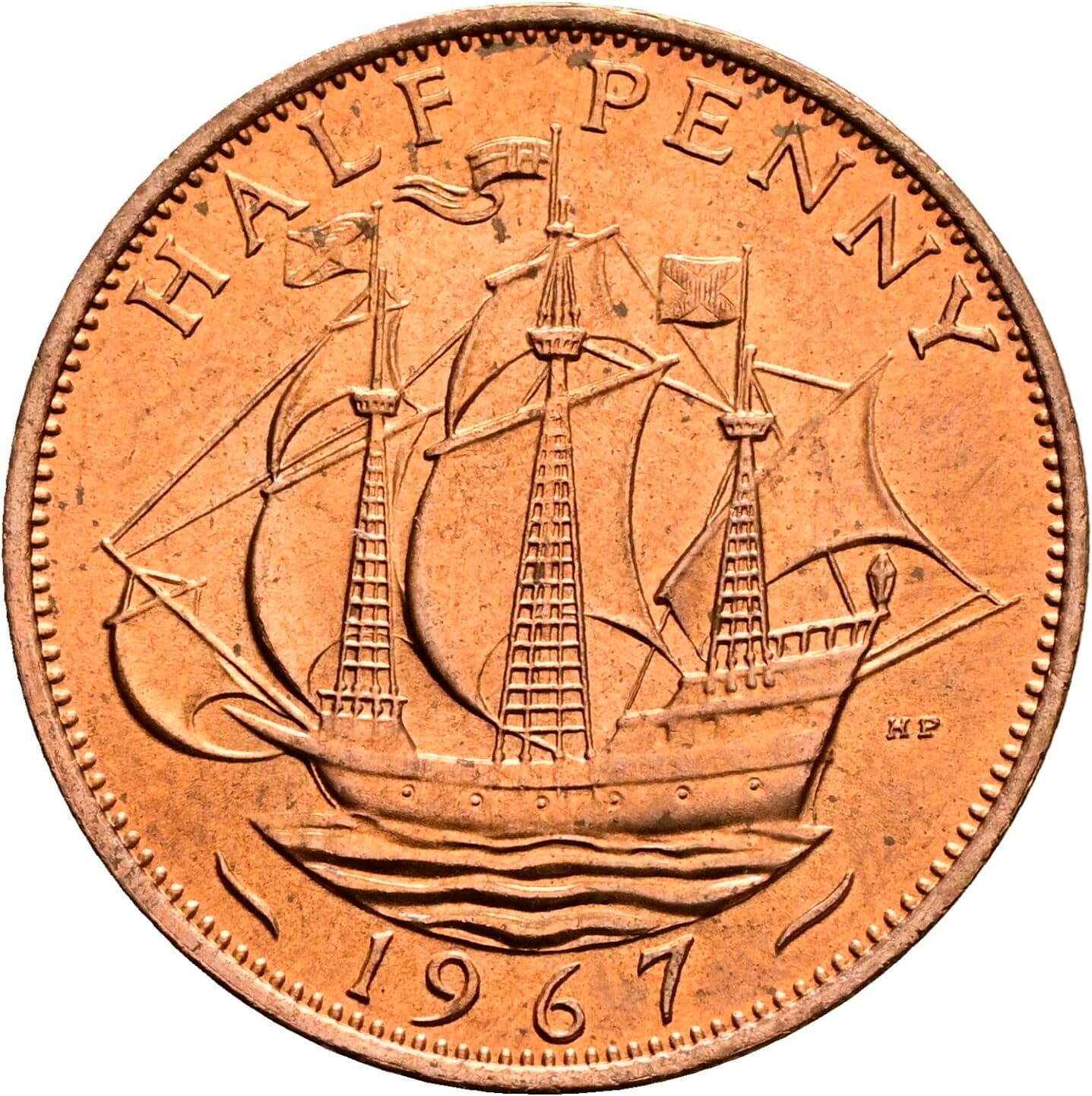 Half Penny Elisabeth II. 1952-2022 1967 – Rückseite