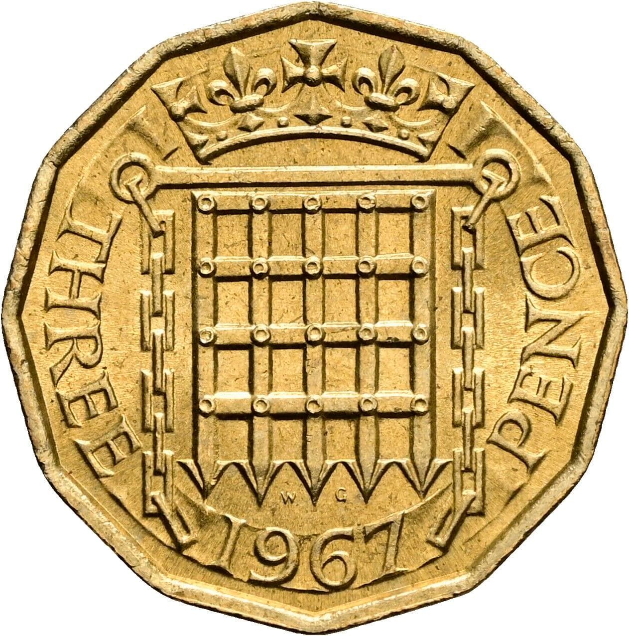 3 Pence Elisabeth II. 1952-2022 1967 – Rückseite