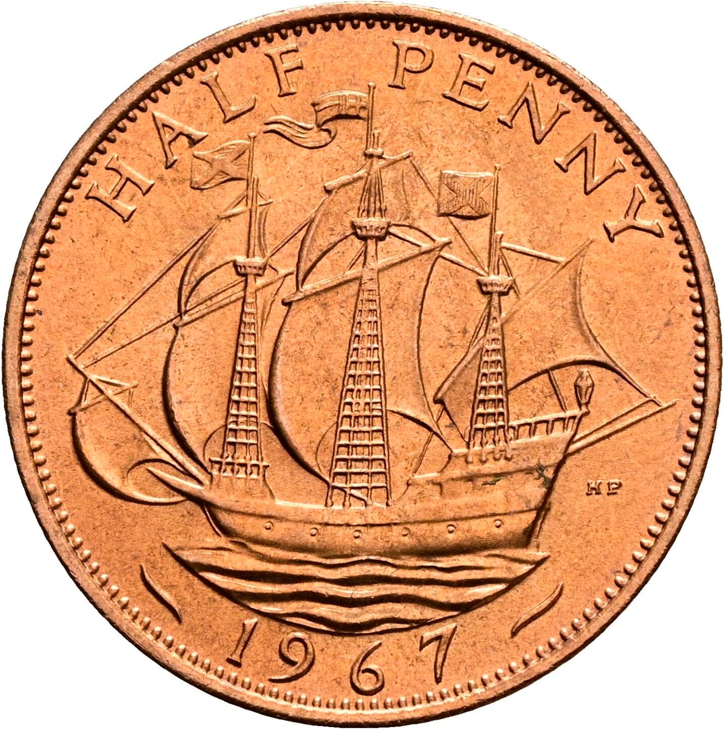 Half Penny Elisabeth II. 1952-2022 1967 – Rückseite