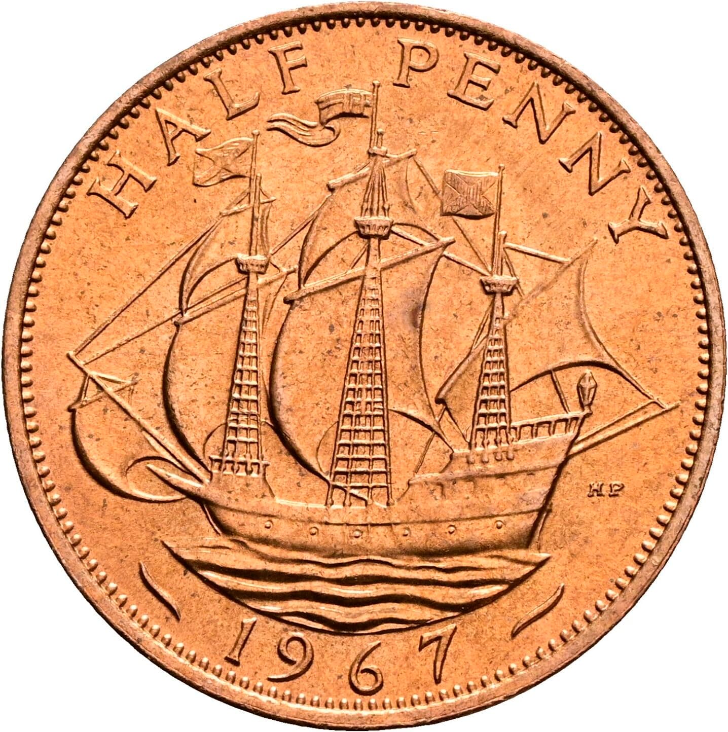 Half Penny Elisabeth II. 1952-2022 1967 – Rückseite