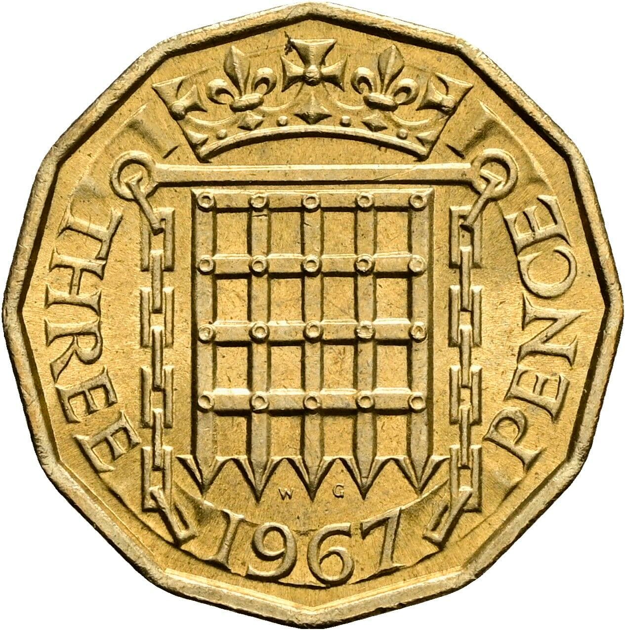 3 Pence Elisabeth II. 1952-2022 1967 – Rückseite