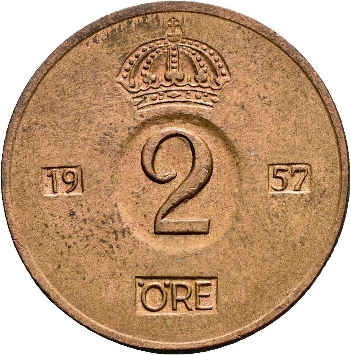 2 Öre Gustav VI. Adolf (1950-1973) 1957 – Vorderseite