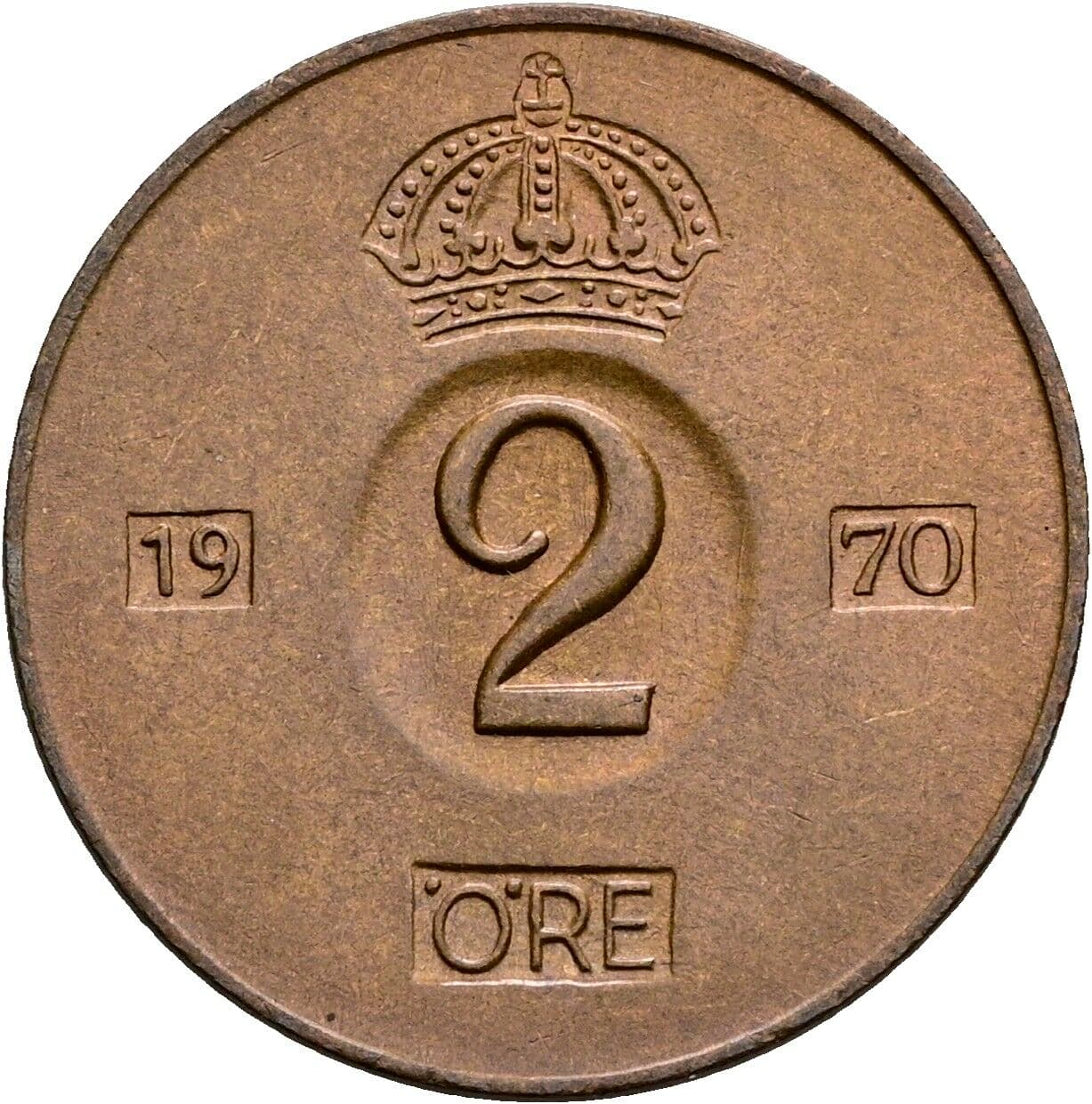 2 Öre Gustav VI. Adolf (1950-1973) 1970 – Vorderseite