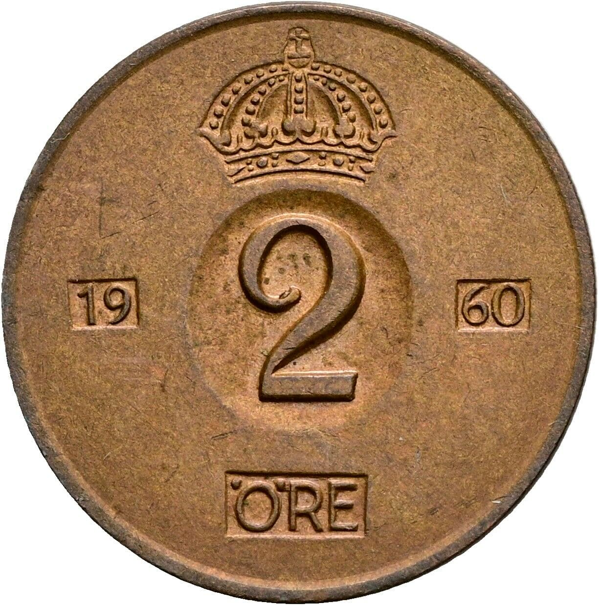 2 Öre Gustav VI. Adolf (1950-1973) 1960 – Vorderseite
