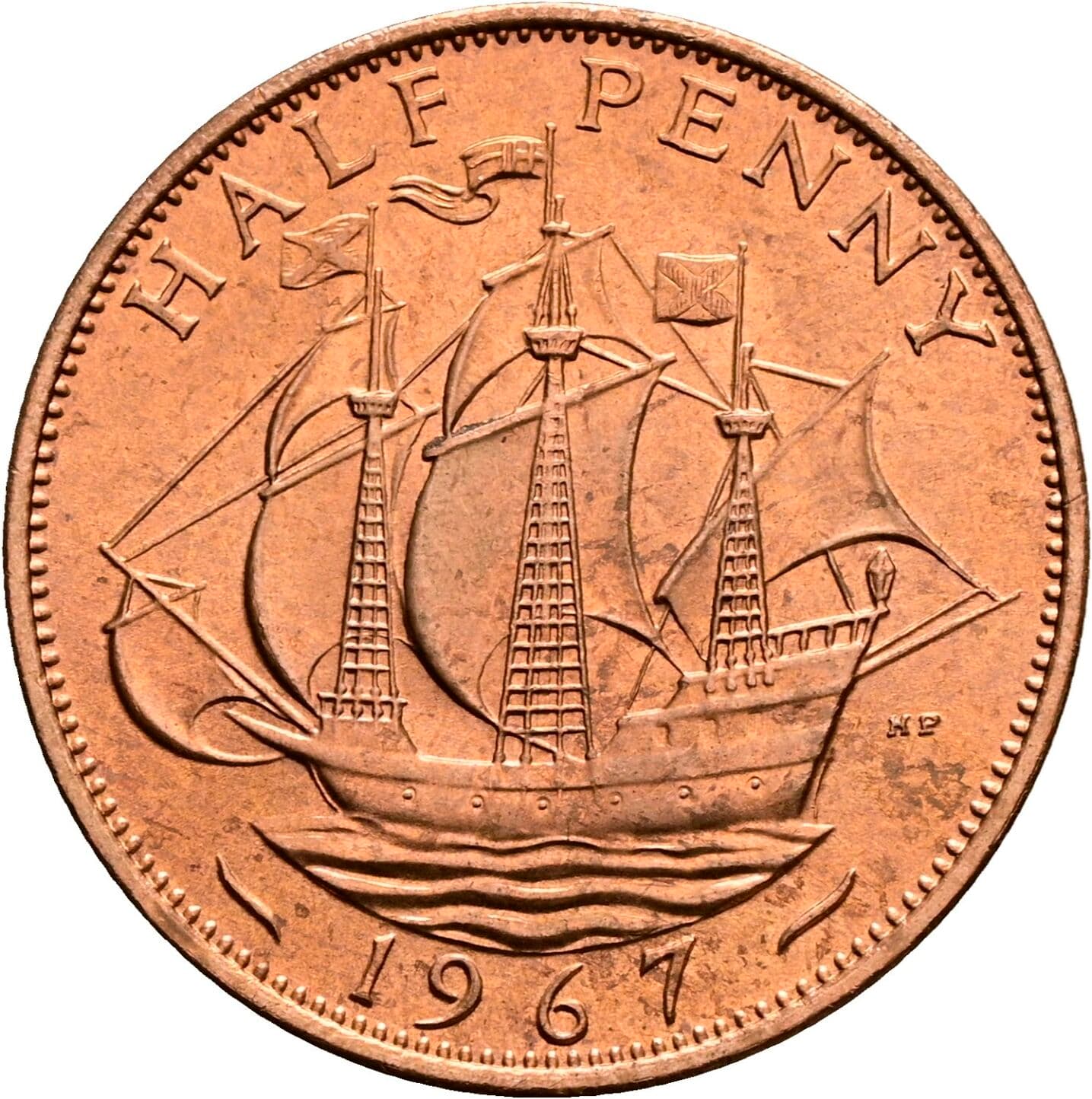 Half Penny Elisabeth II. 1952-2022 1967 – Rückseite