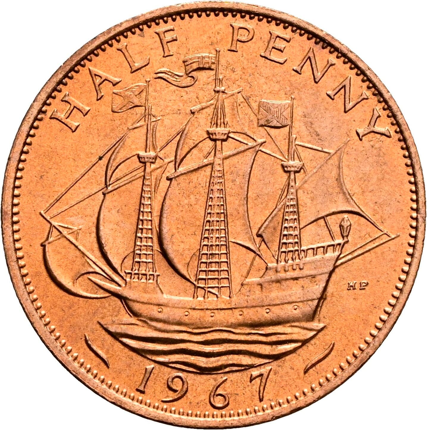 Half Penny Elisabeth II. 1952-2022 1967 – Rückseite