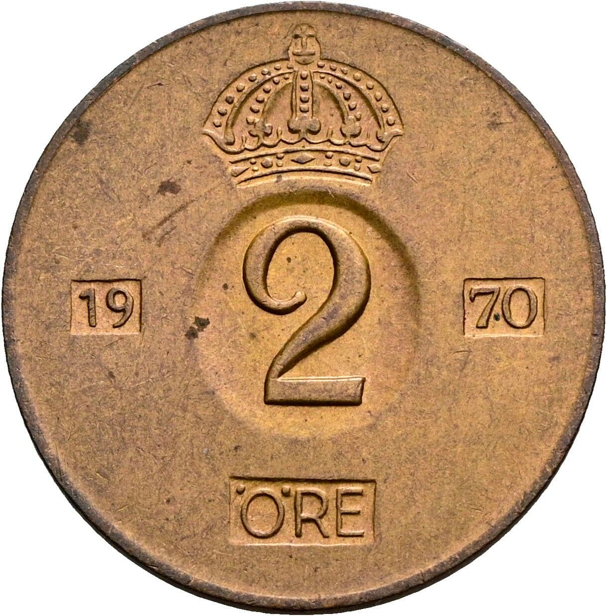 2 Öre Gustav VI. Adolf (1950-1973) 1970 – Vorderseite