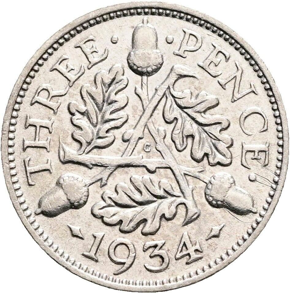 3 Pence George V. (1910-1936) 1934 – Rückseite