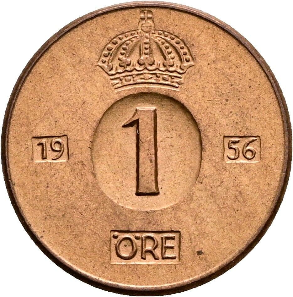 1 Öre Gustav VI. Adolf (1950-1973) 1956 – Vorderseite