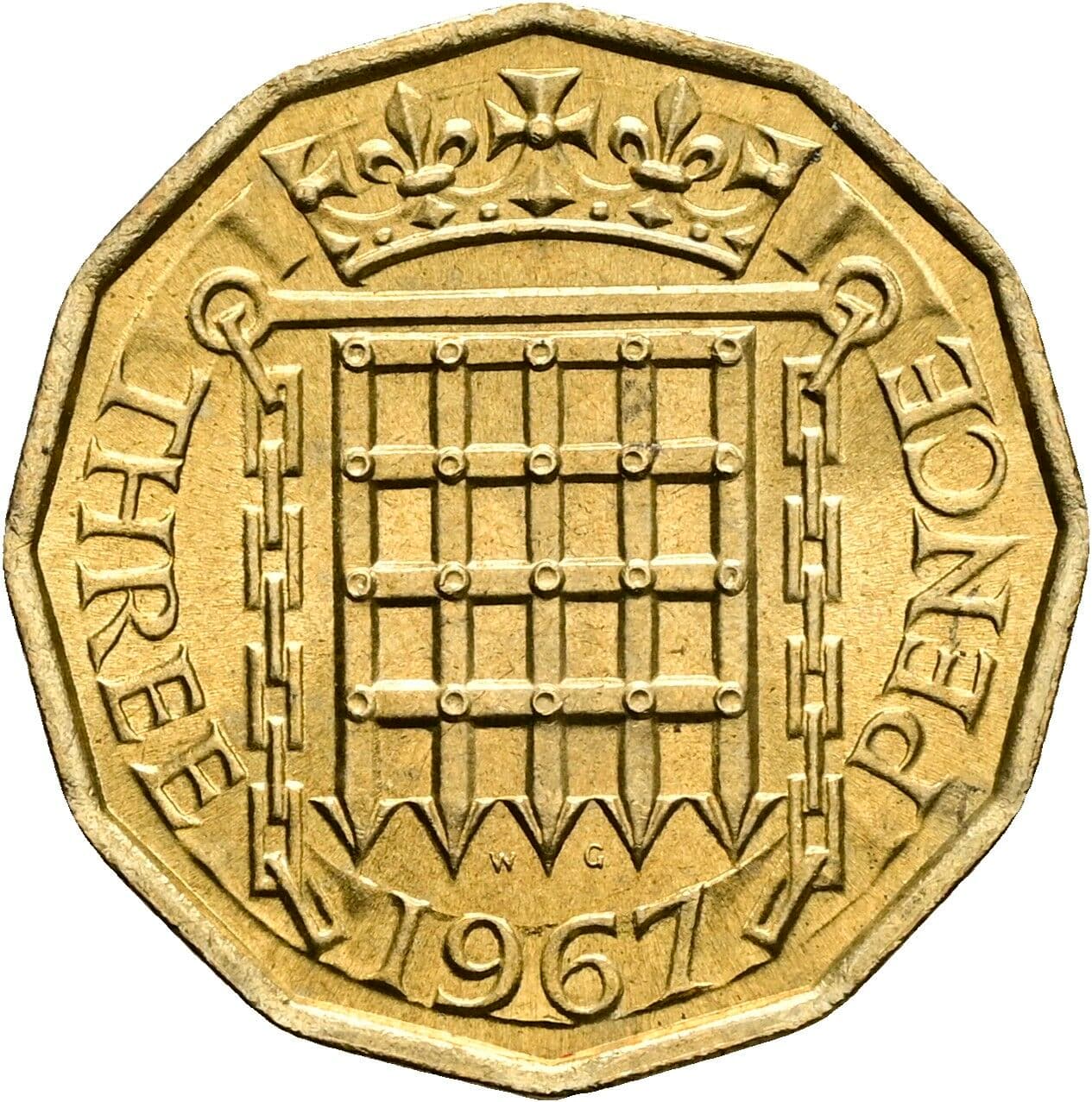 3 Pence Elisabeth II. 1952-2022 1967 – Rückseite