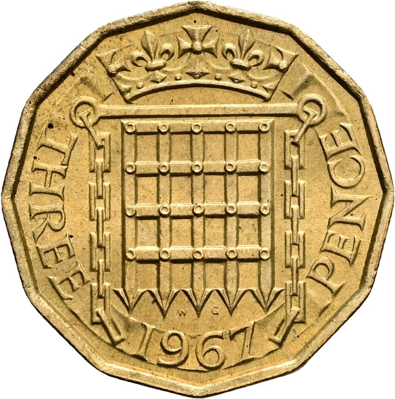 3 Pence Elisabeth II. 1952-2022 1967 – Rückseite