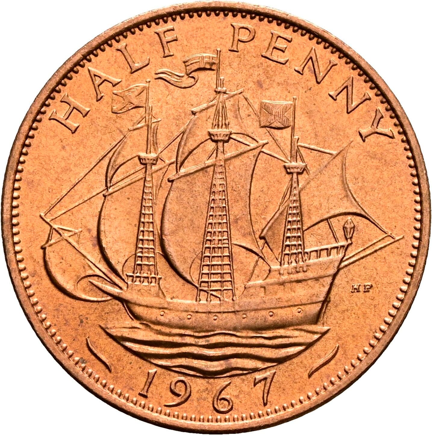 Half Penny Elisabeth II. 1952-2022 1967 – Rückseite