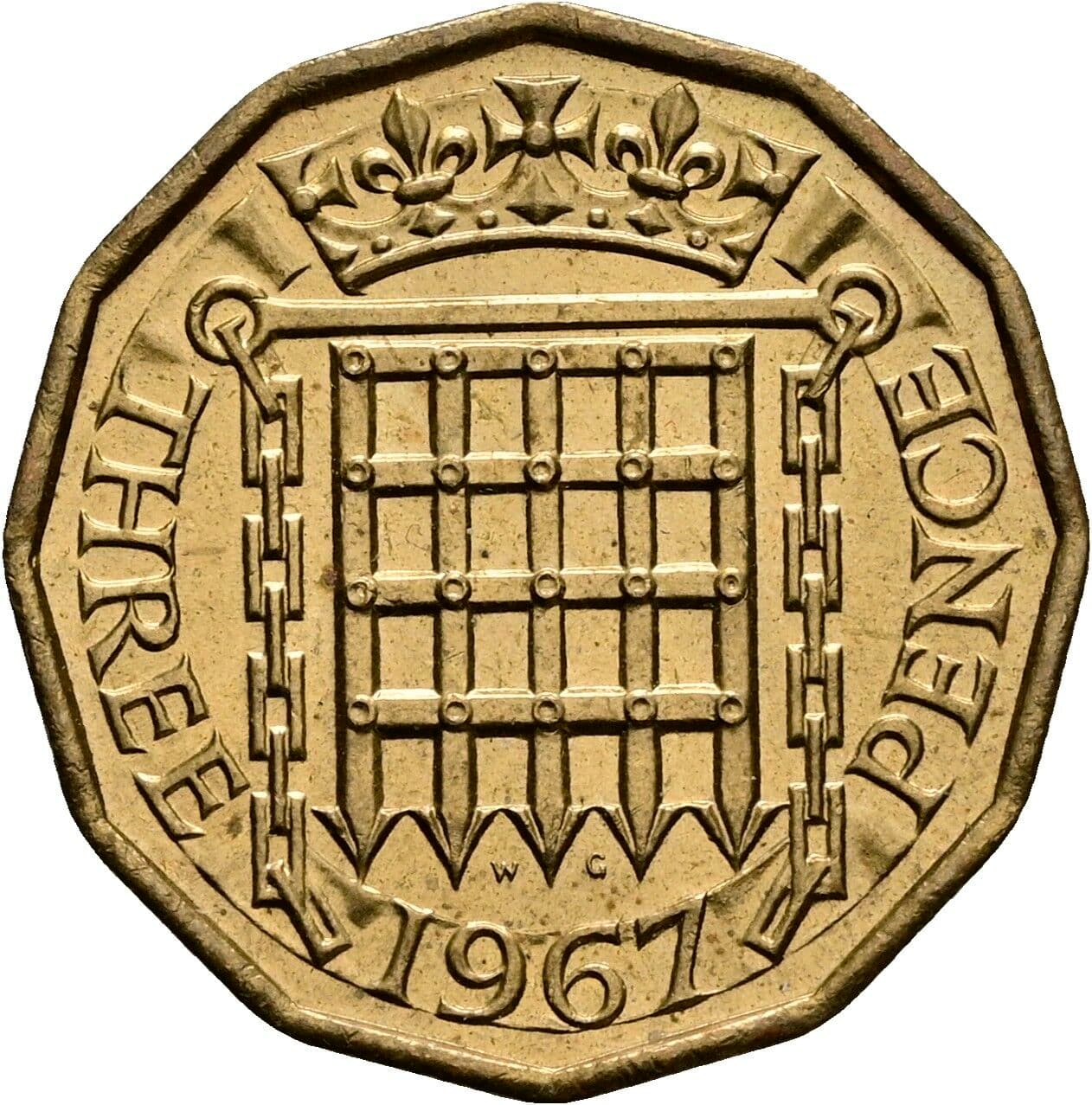3 Pence Elisabeth II. 1952-2022 1967 – Rückseite