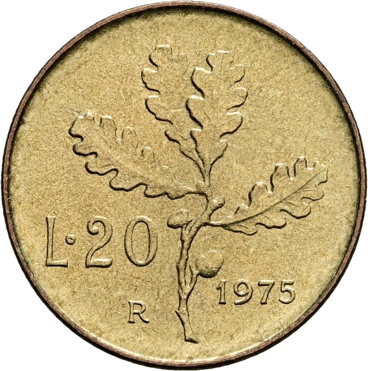 20 Lire 1975 – Rückseite