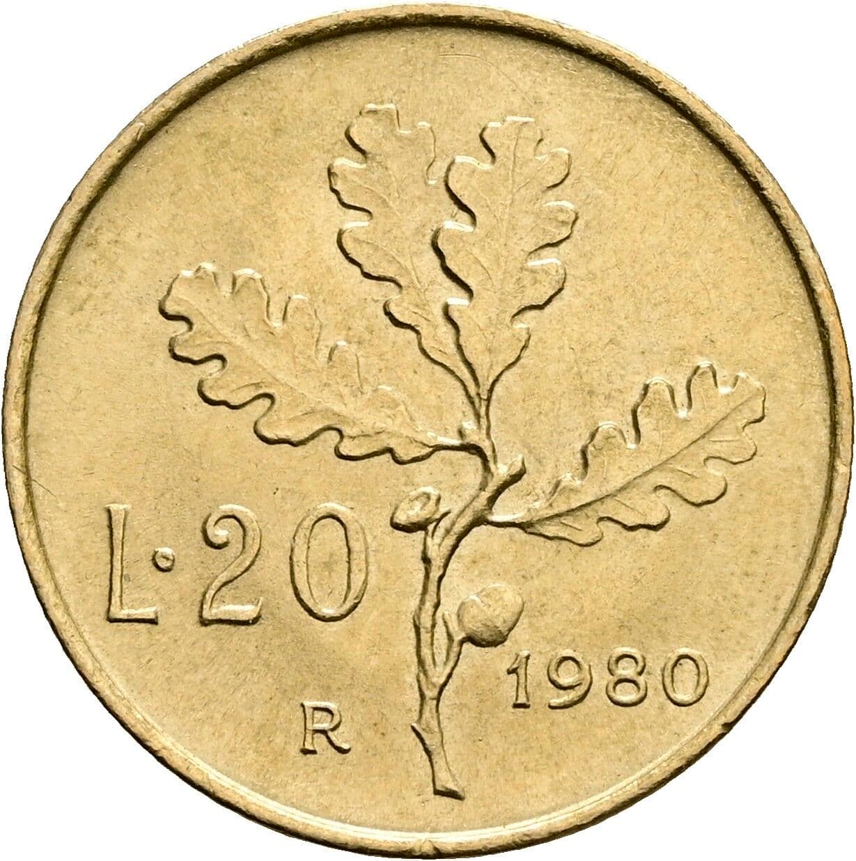 20 Lire 1980 – Rückseite