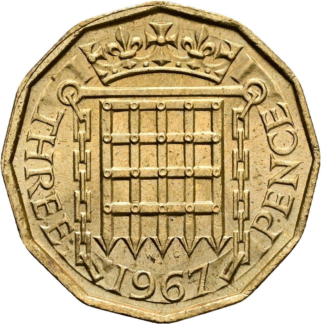 3 Pence Elisabeth II. 1952-2022 1967 – Rückseite