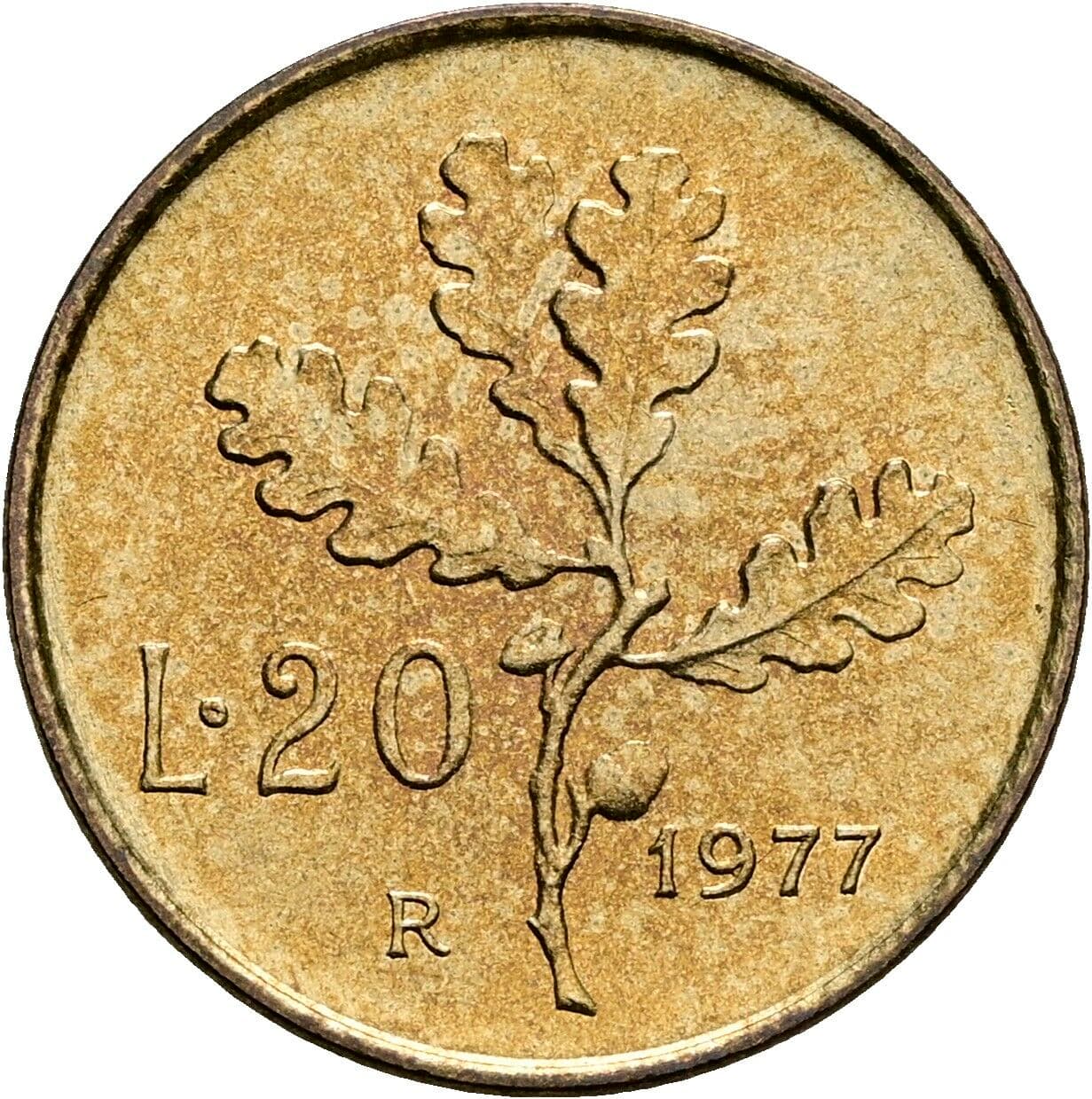 20 Lire 1977 – Rückseite