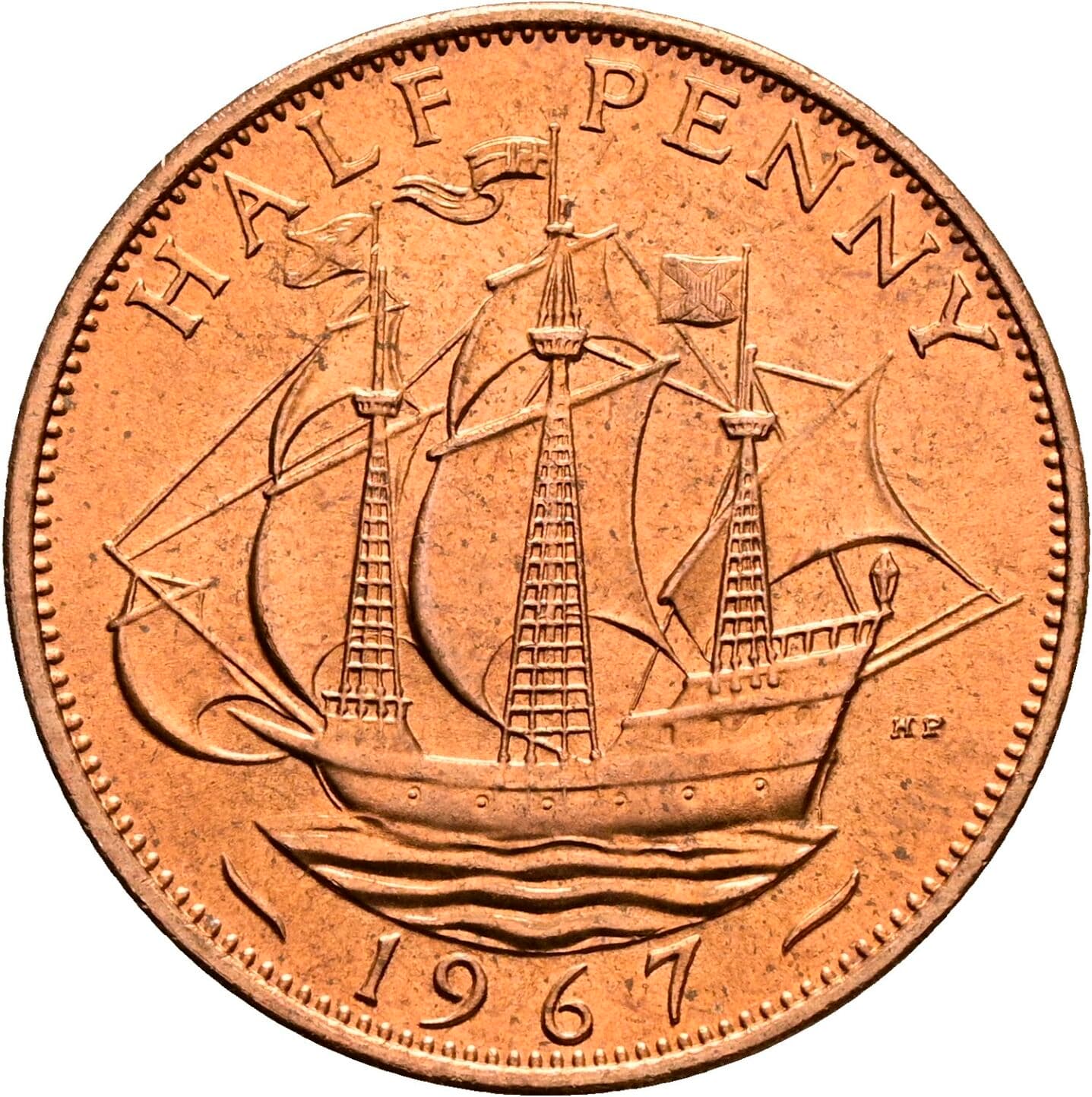Half Penny Elisabeth II. 1952-2022 1967 – Rückseite
