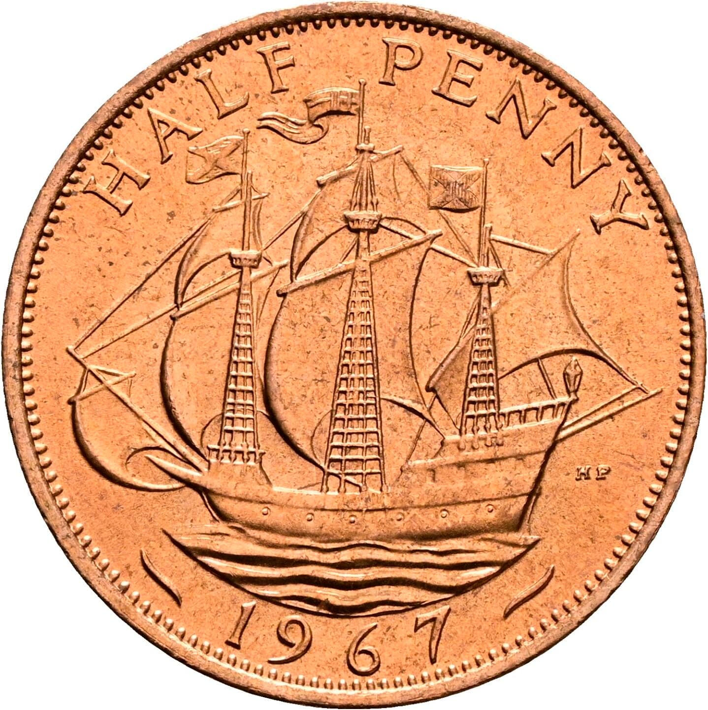 Half Penny Elisabeth II. 1952-2022 1967 – Rückseite