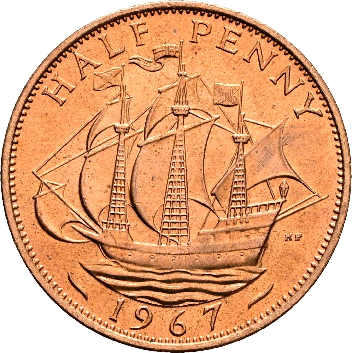 Half Penny Elisabeth II. 1952-2022 1967 – Rückseite