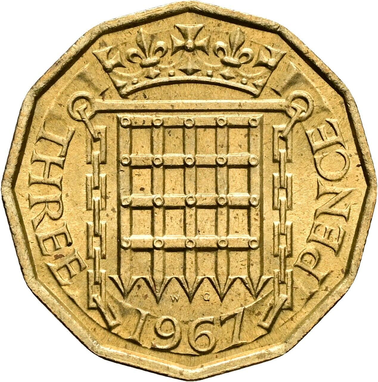3 Pence Elisabeth II. 1952-2022 1967 – Rückseite