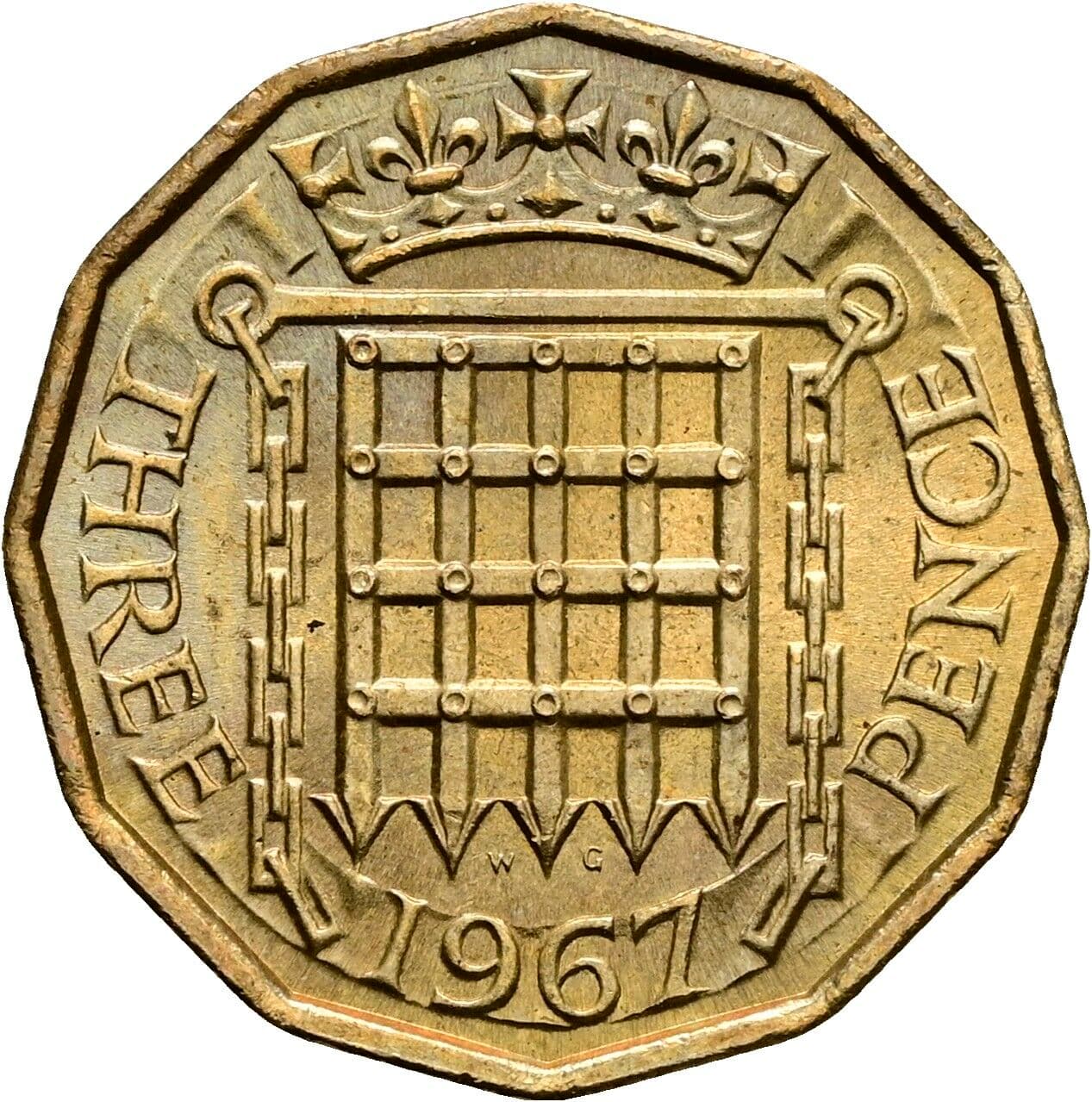 3 Pence Elisabeth II. 1952-2022 1967 – Rückseite
