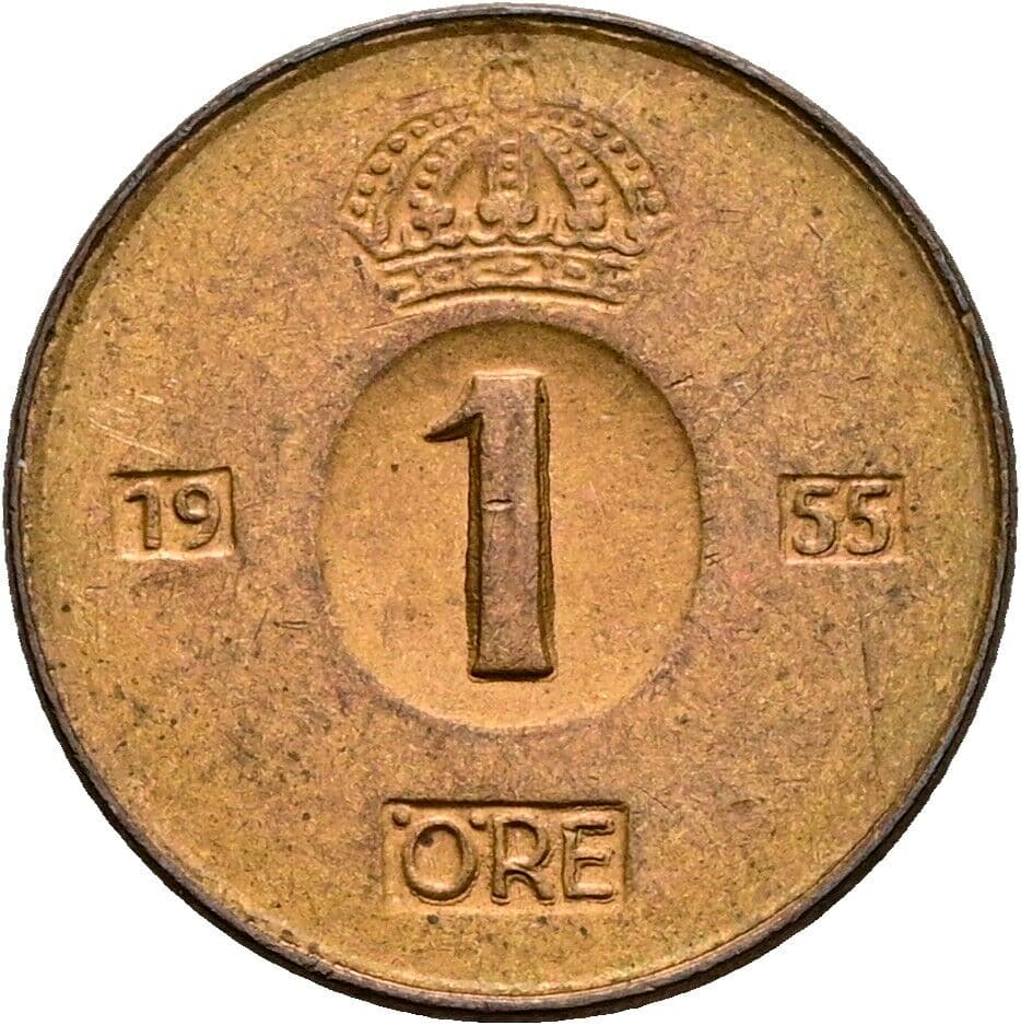 1 Öre Gustaf VI Adolf (1950-1973) 1955 – Vorderseite