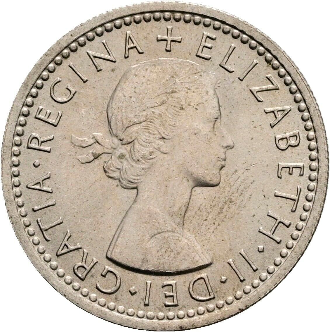 6 Pence Elisabeth II. 1952-2022 1964 – Vorderseite