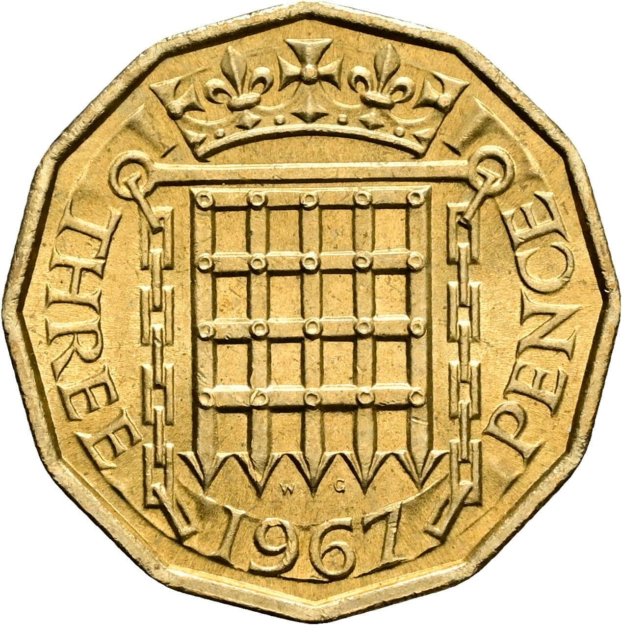 3 Pence Elisabeth II. 1952-2022 1967 – Rückseite