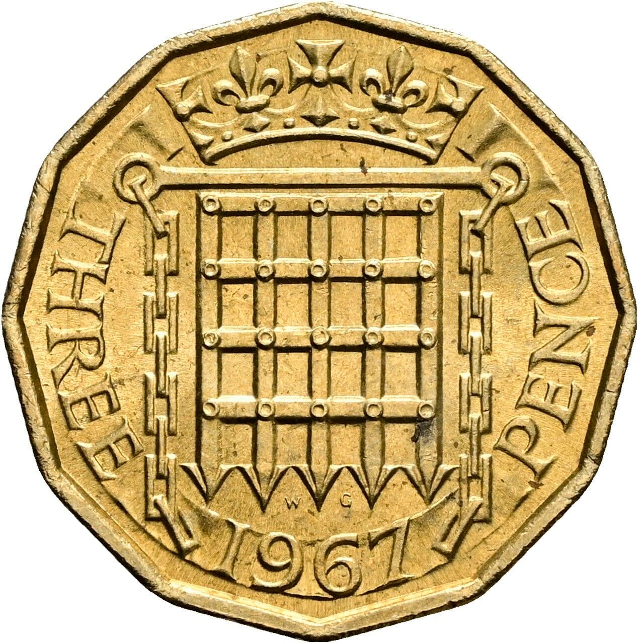 3 Pence Elisabeth II. 1952-2022 1967 – Rückseite