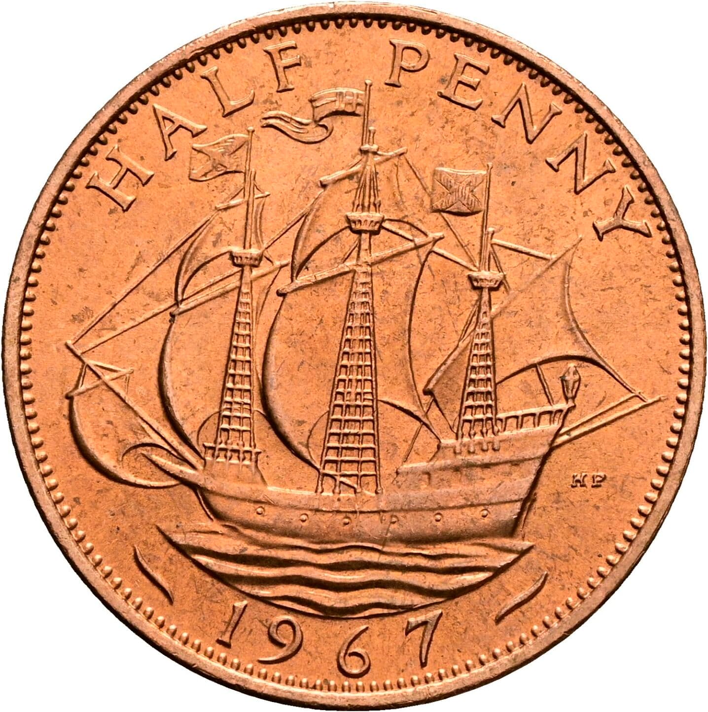 Half Penny Elisabeth II. 1952-2022 1967 – Rückseite