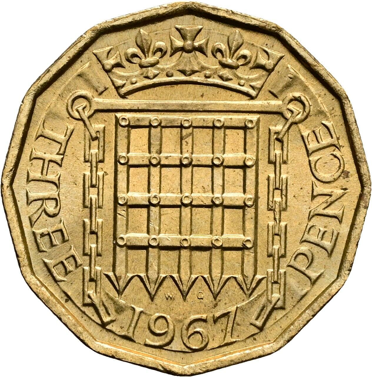 3 Pence Elisabeth II. 1952-2022 1967 – Rückseite