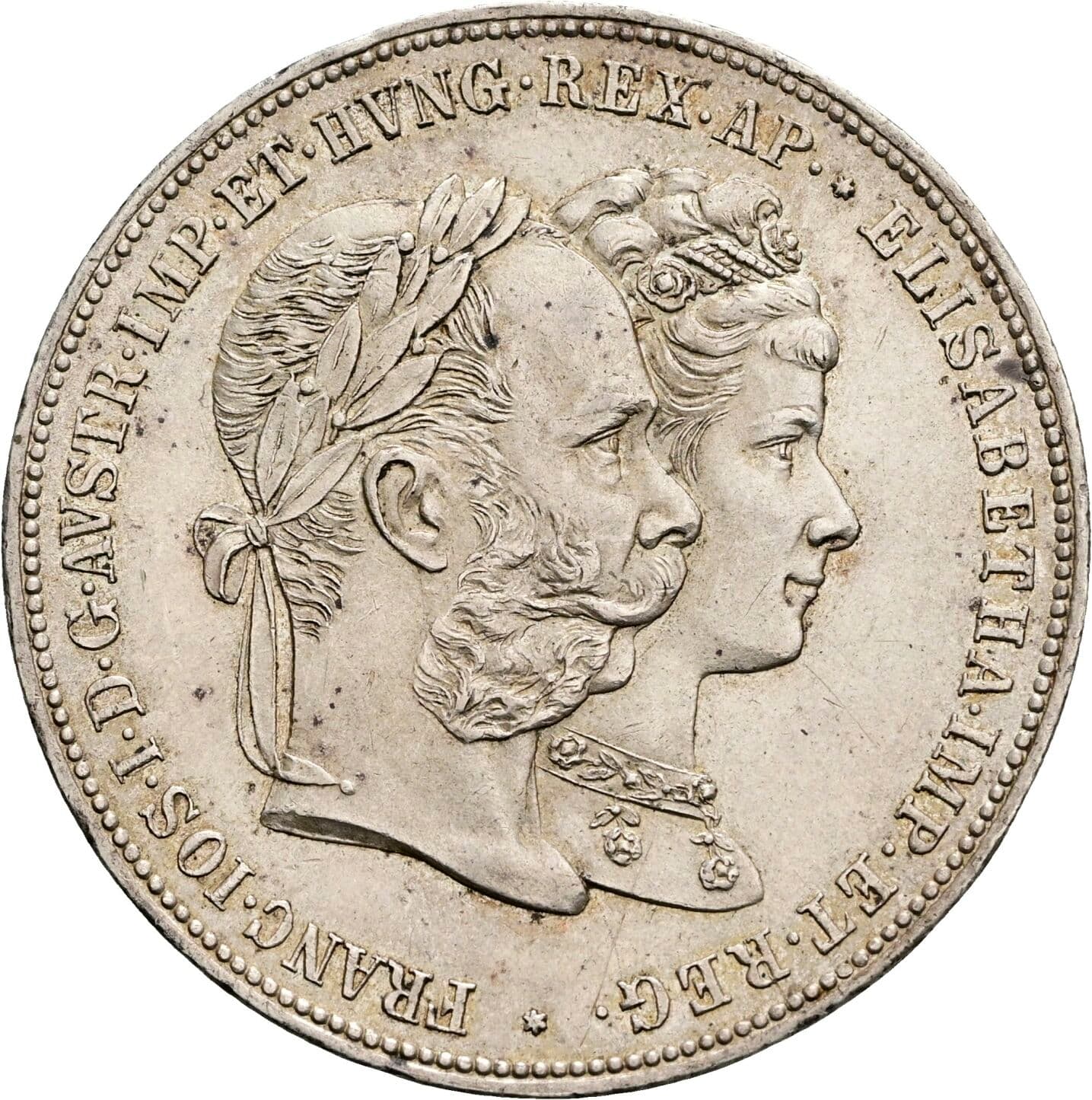 2 Gulden zur Silberhochzeit Franz Joseph I. 1848-1916 1879 – Vorderseite