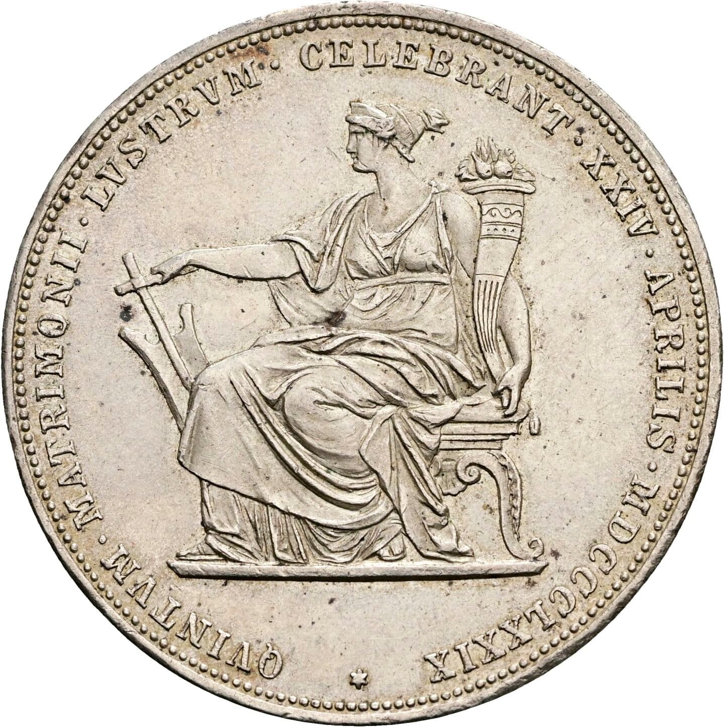 2 Gulden zur Silberhochzeit Franz Joseph I. 1848-1916 1879 – Rückseite