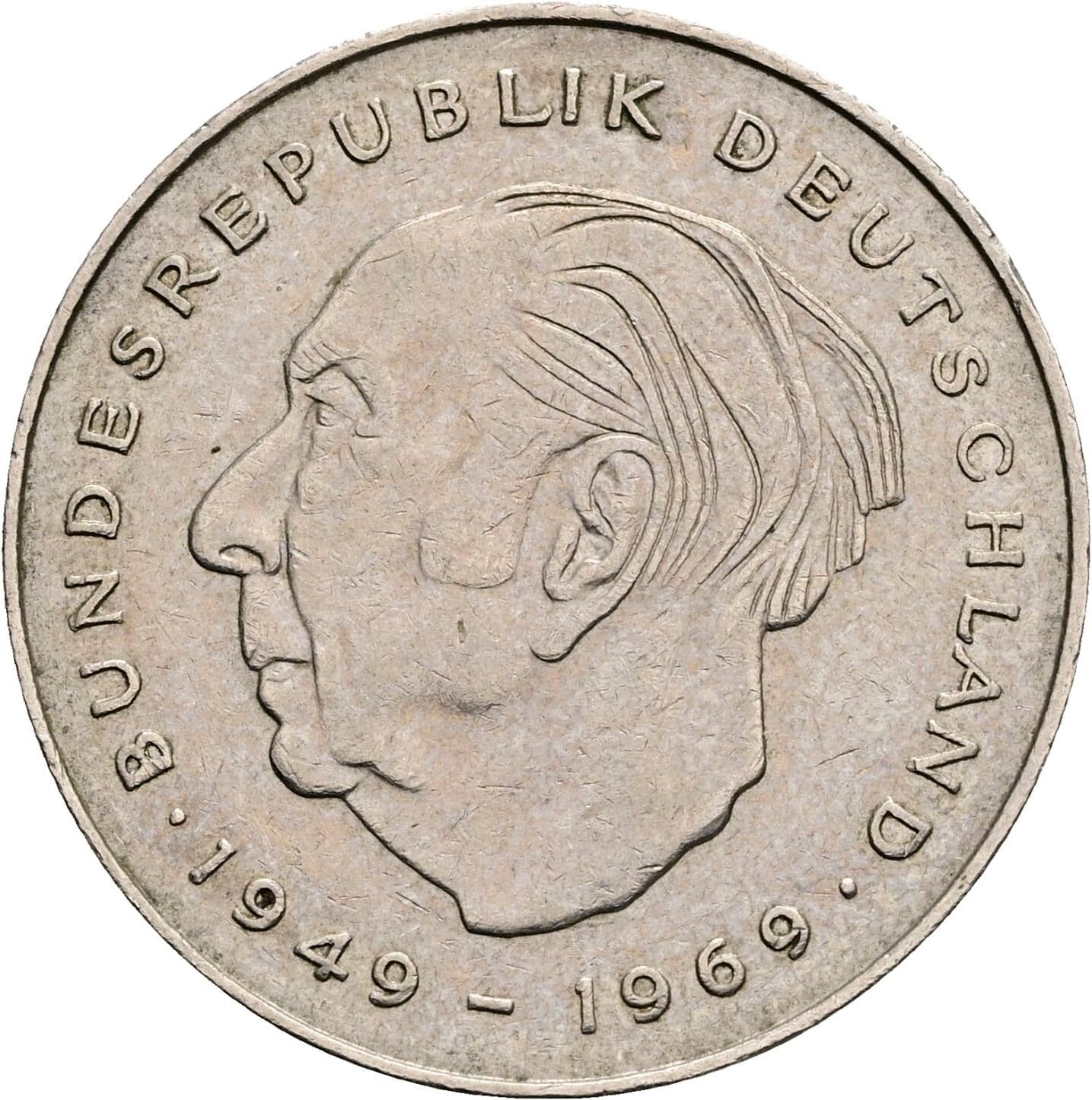 2 Deutsche Mark 1977 D – Vorderseite